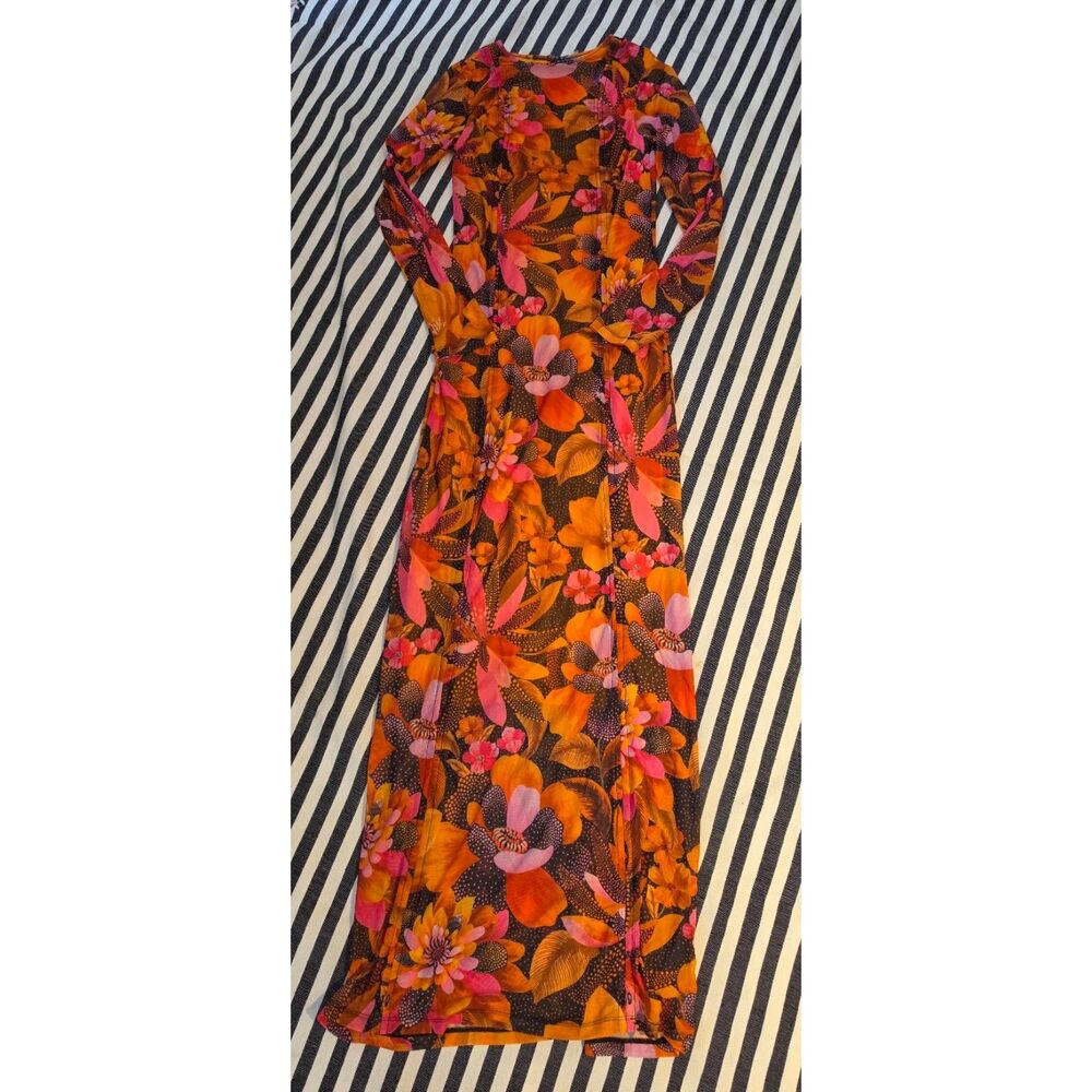 Farm Rio long sleeve S Super Stretchy Lined Tropical Floral Print Dress